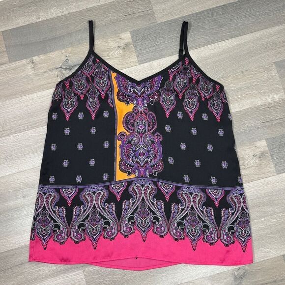 Express Damask Paisley Satin Camisole Tank Top Black Pink Multi Large Y2K Boho - Picture 13 of 13